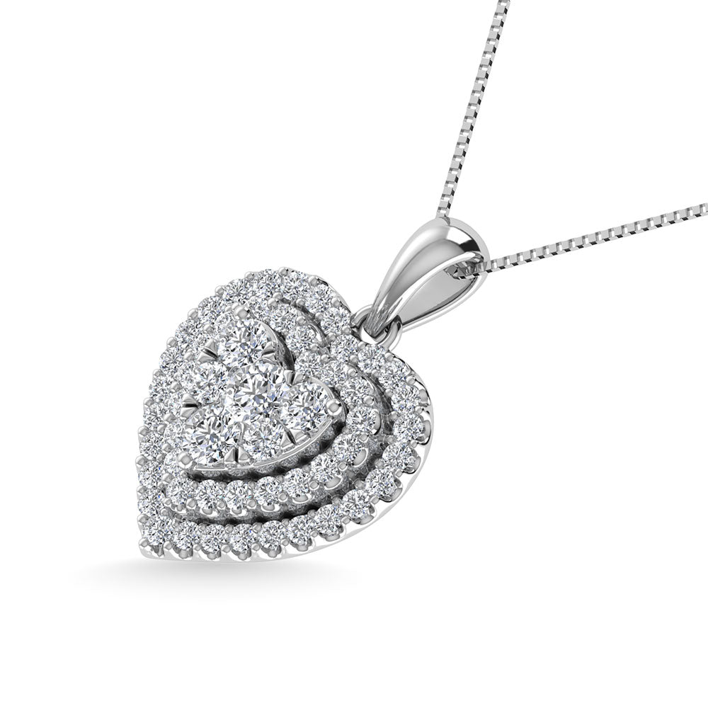 Diamond 3/4 Ct.Tw. Heart Shape Cluster Pendant In 10K White Gold