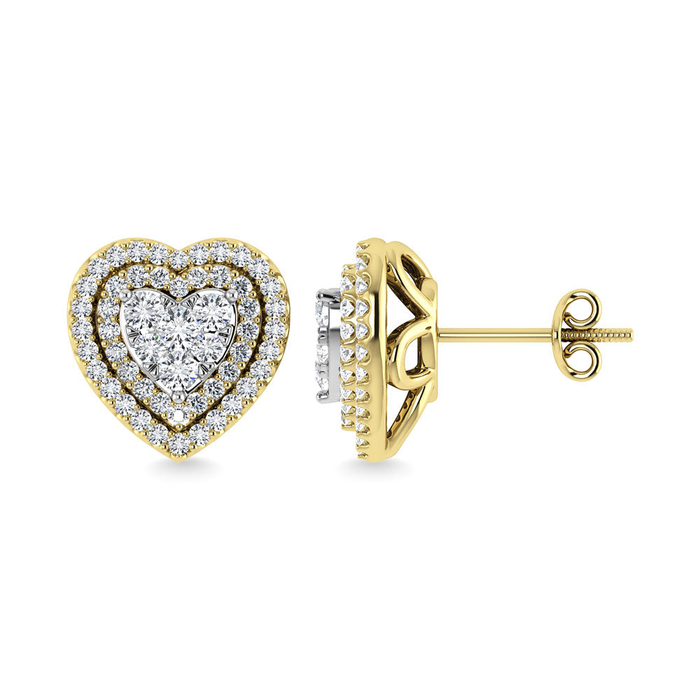 Diamond 7/8 Ct.Tw. Heart Shape Cluster Earrings In 10K Yellow Gold
