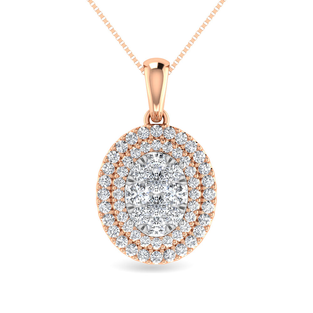 Diamond 3/4 Ct.Tw. Oval Shape Cluster Pendant In 10K Rose Gold
