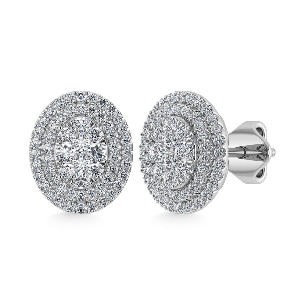 Diamond 7/8 Ct.Tw. Oval Shape Cluster Earrings In 10K White Gold