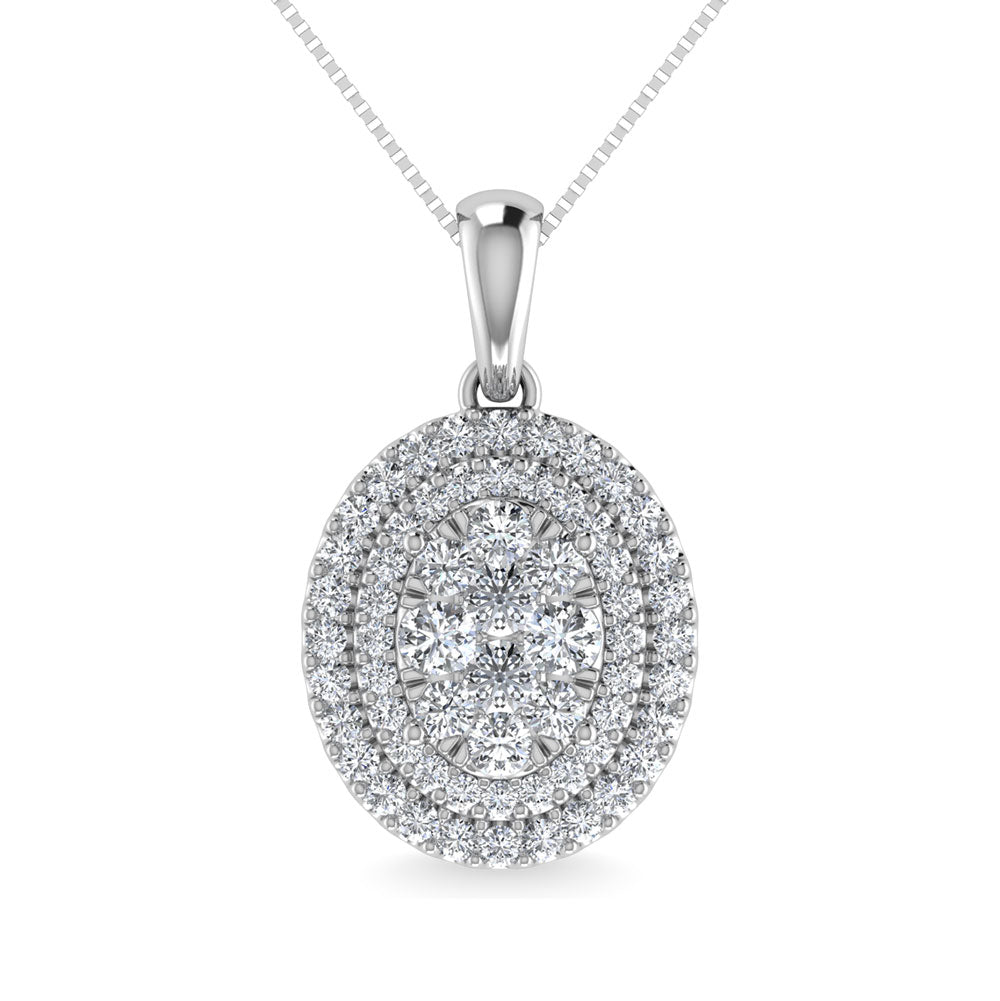 Diamond 3/4 Ct.Tw. Oval Shape Cluster Pendant in 10K White Gold