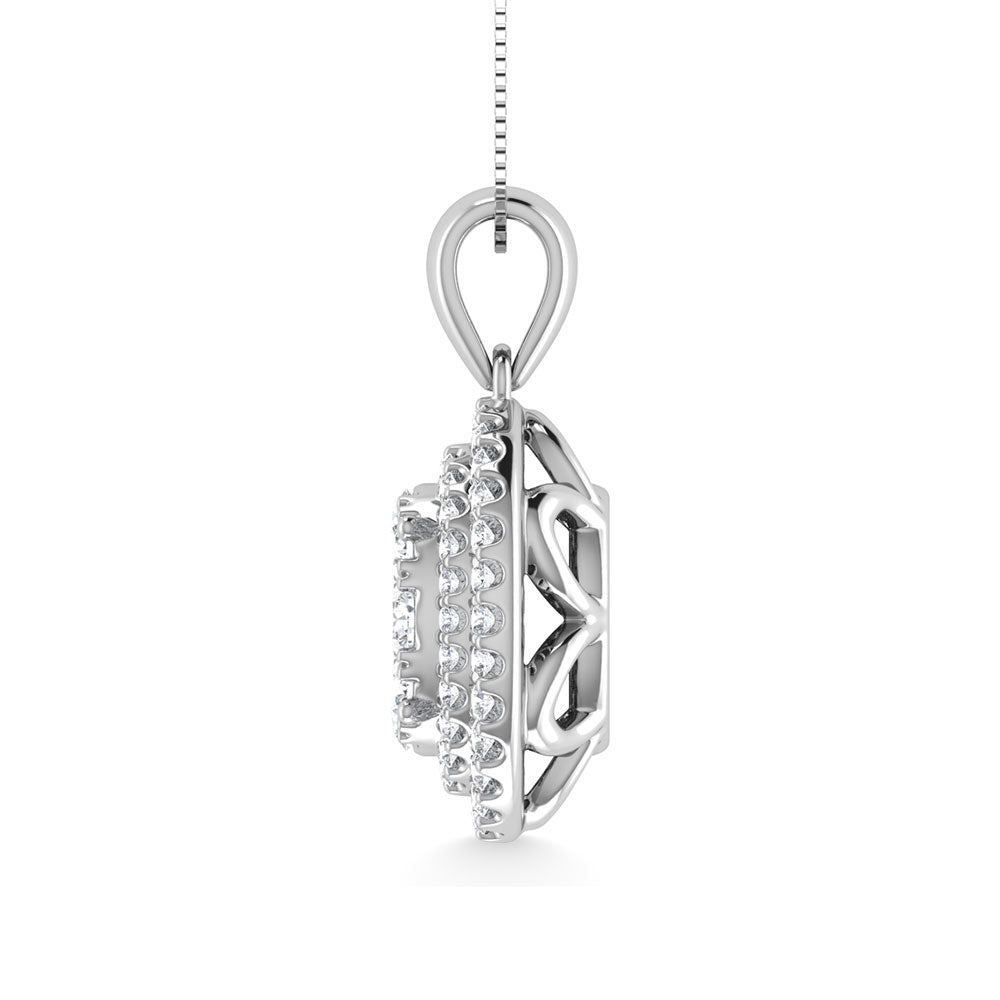 Diamond 3/4 Ct.Tw. Oval Shape Cluster Pendant in 10K White Gold