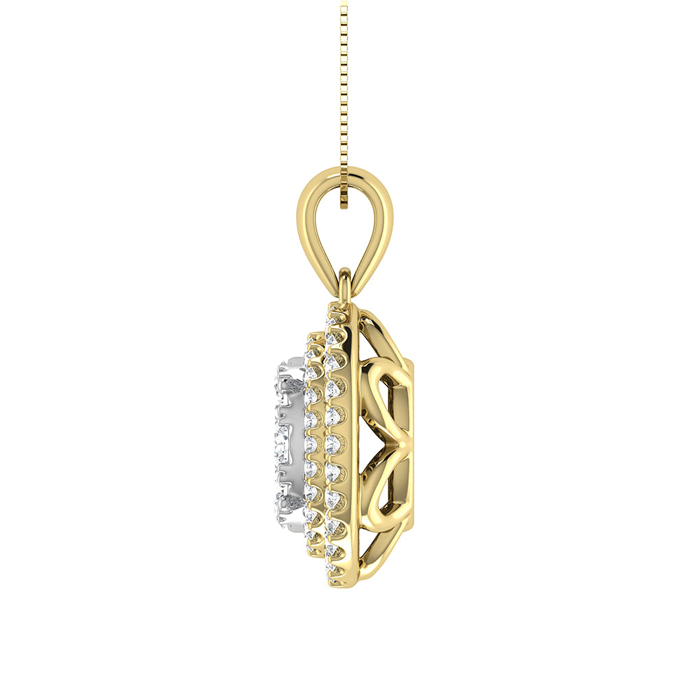 Diamond 3/4 Ct.Tw. Oval Shape Cluster Pendant in 10K Yellow Gold