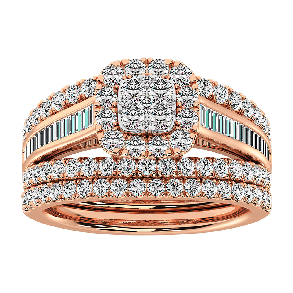 10K Rose Gold 1 1/2 Ct.Tw. Diamond Round and Baguette Bridal Ring