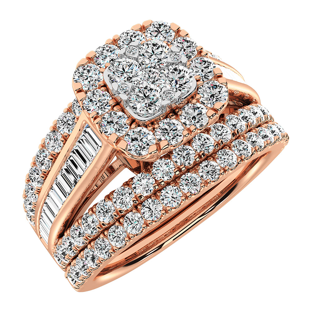 10K Rose Gold 1 1/2 Ct.Tw. Diamond Round and Baguette Bridal Ring