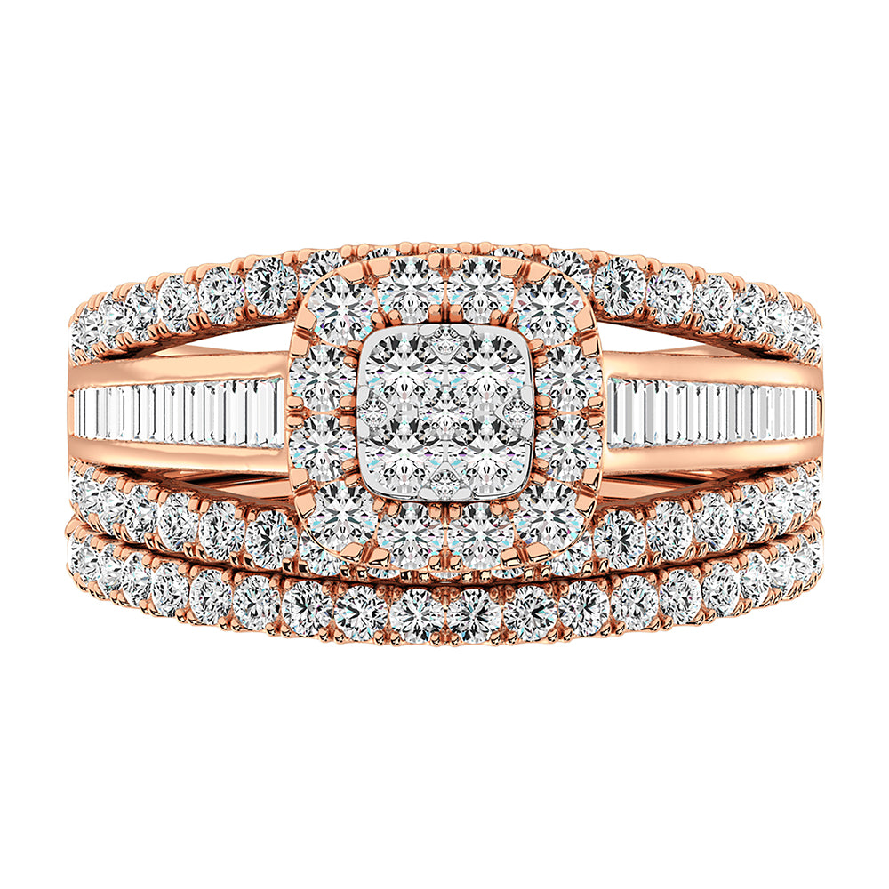 10K Rose Gold 1 1/2 Ct.Tw. Diamond Round and Baguette Bridal Ring