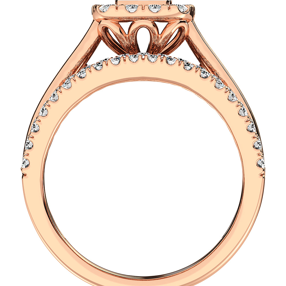 10K Rose Gold 1 1/2 Ct.Tw. Diamond Round and Baguette Bridal Ring
