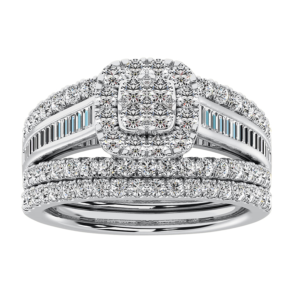 10K White Gold 1 1/2 Ct.Tw. Diamond Round And Baguette Bridal Ring