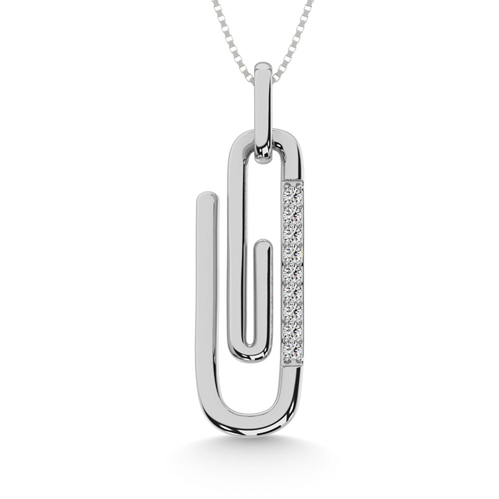 Diamond 1/20 Ct.Tw. Paper Clip Pendant In 925 Silver