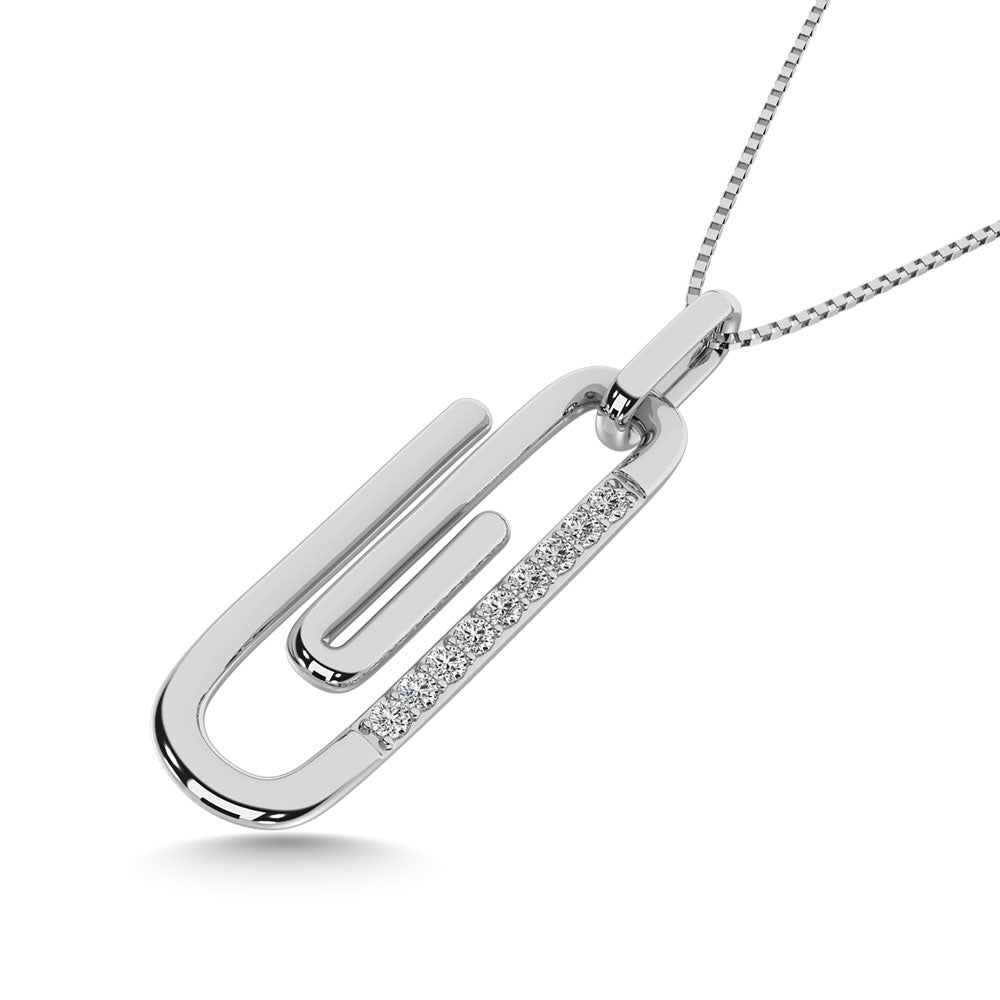 Diamond 1/20 Ct.Tw. Paper Clip Pendant In 925 Silver