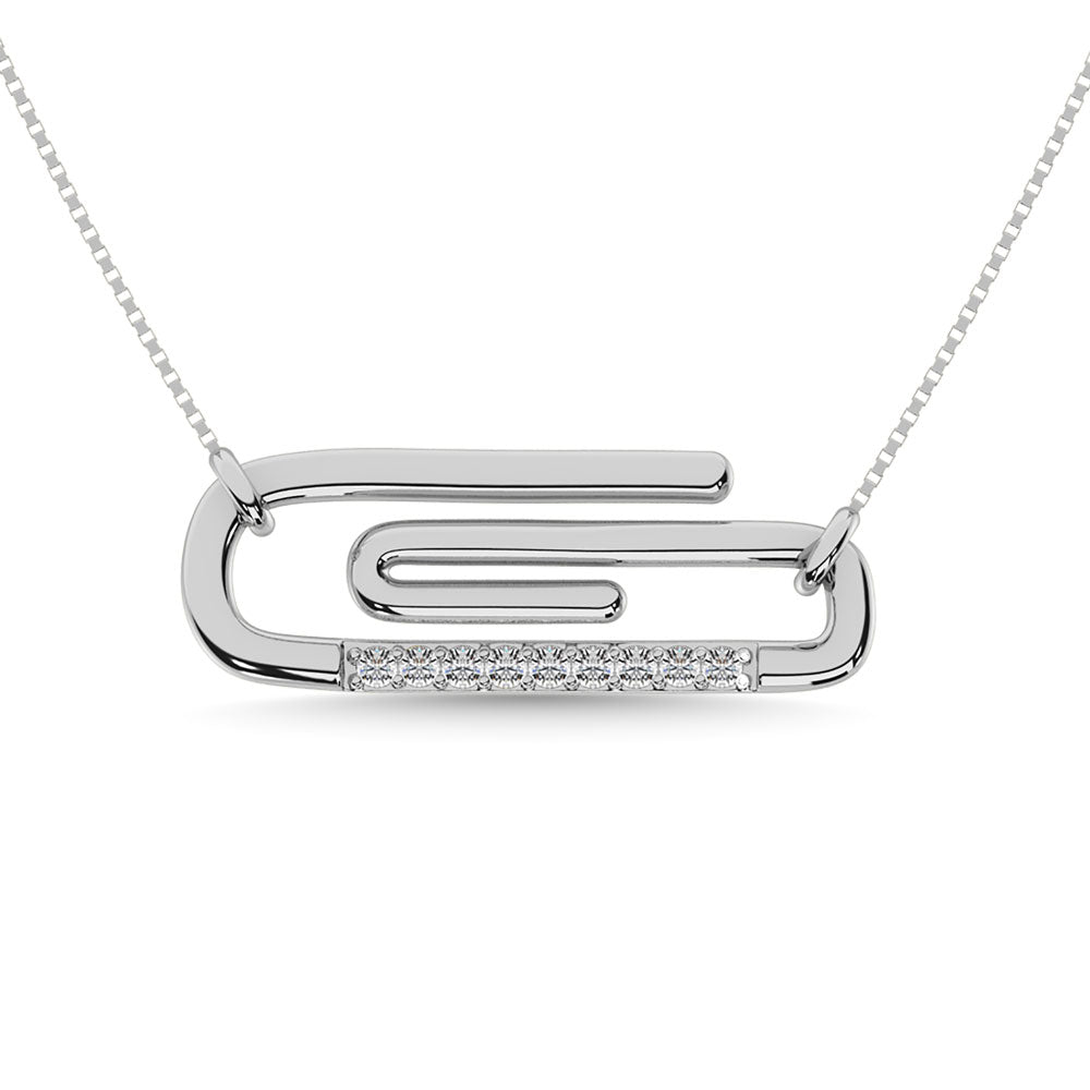 Diamond 1/20 Ct.Tw. Paper Clip Necklace In 925 Silver