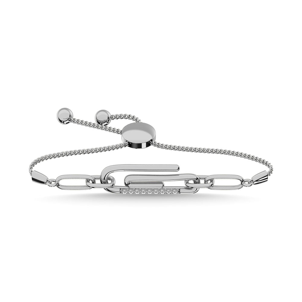 Diamond 1/20 Ct.Tw. Paper Clip Bracelet In 925 Silver