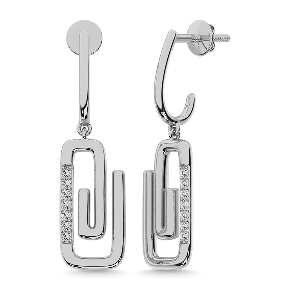 Diamond 1/10 Ct.Tw. Paper Clip Earrings In 925 Silver
