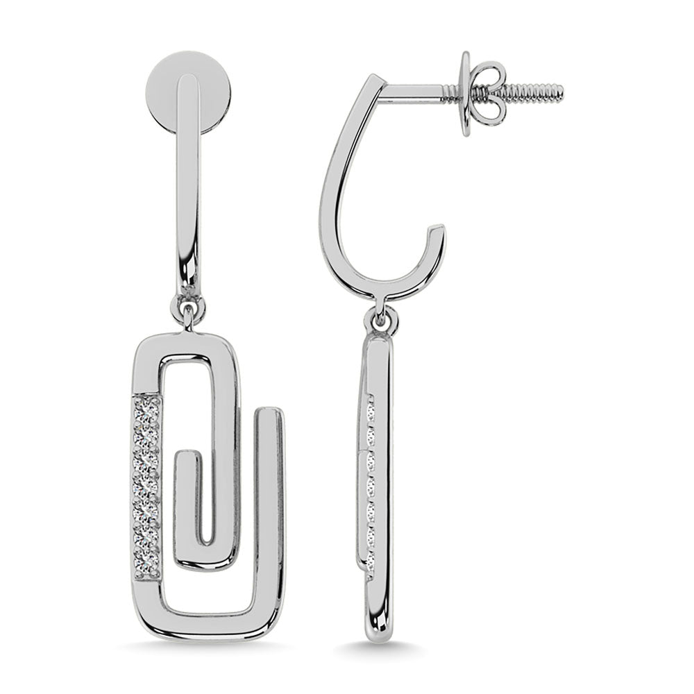Diamond 1/10 Ct.Tw. Paper Clip Earrings In 925 Silver