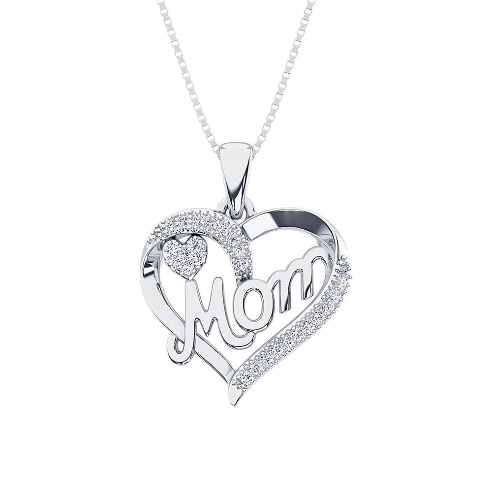 Sterling Silver 1/20 Ct.Tw. Diamond Heart Mom Pendant