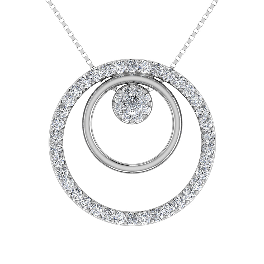 10K White Gold 1/2 Ct.Tw. Diamond Double Circle Pendant