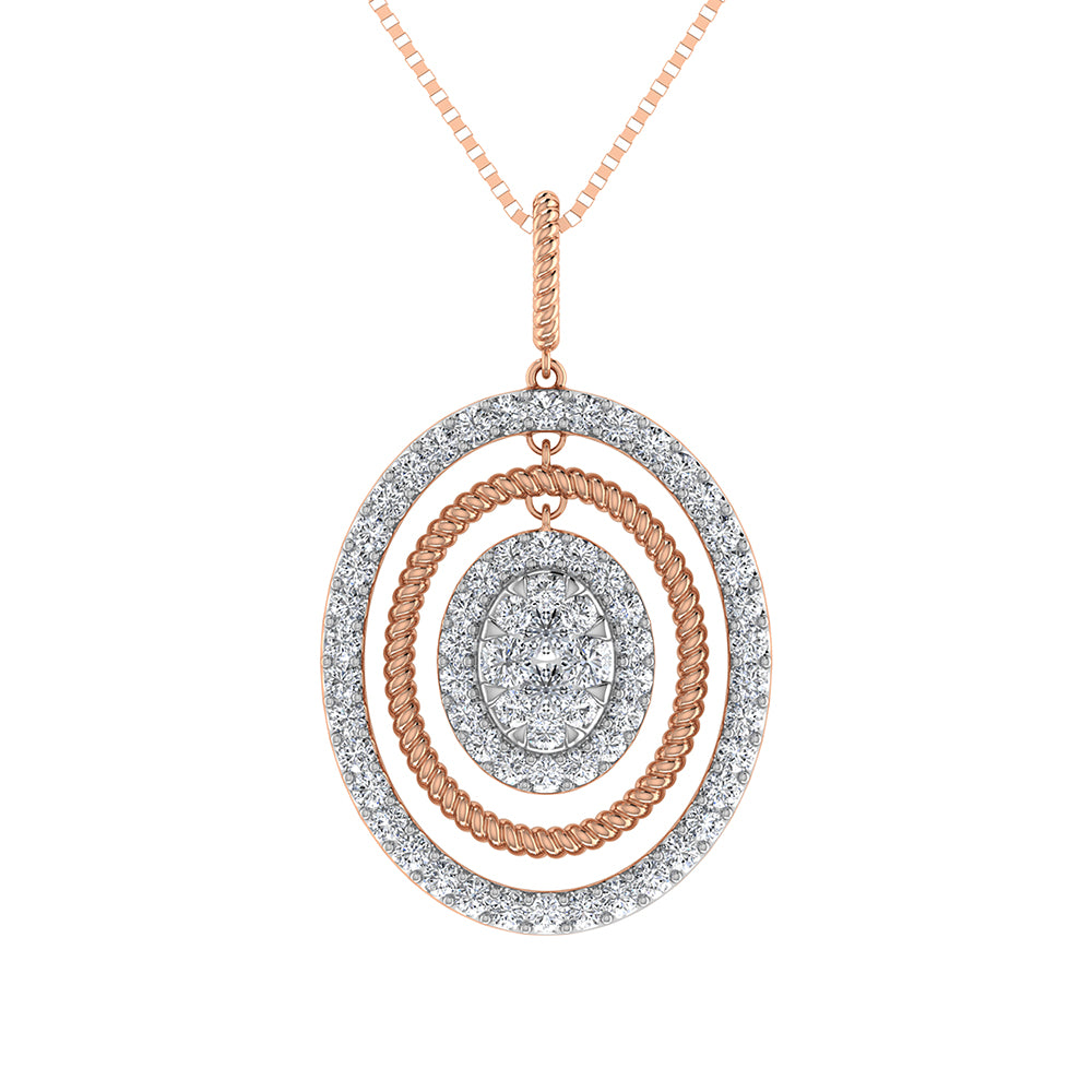 14K Pink Gold 1 Ct.Tw. Round Diamond Oval Shape Pendant