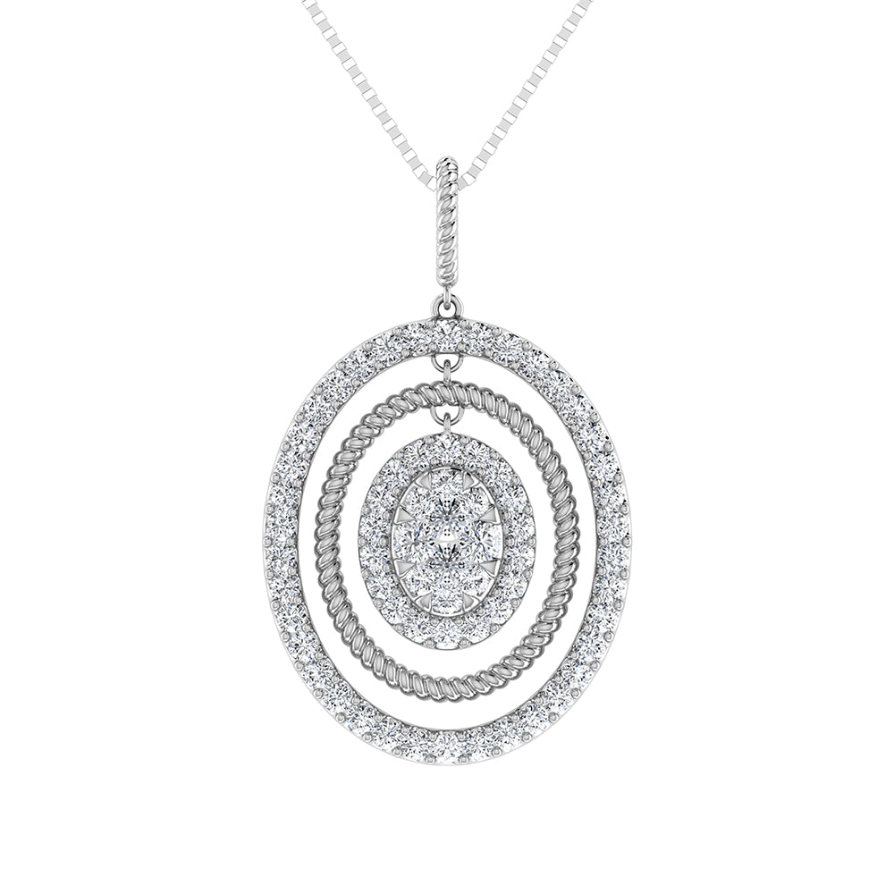 14K White Gold 1 Ct.Tw. Round Diamond Oval Shape Pendant