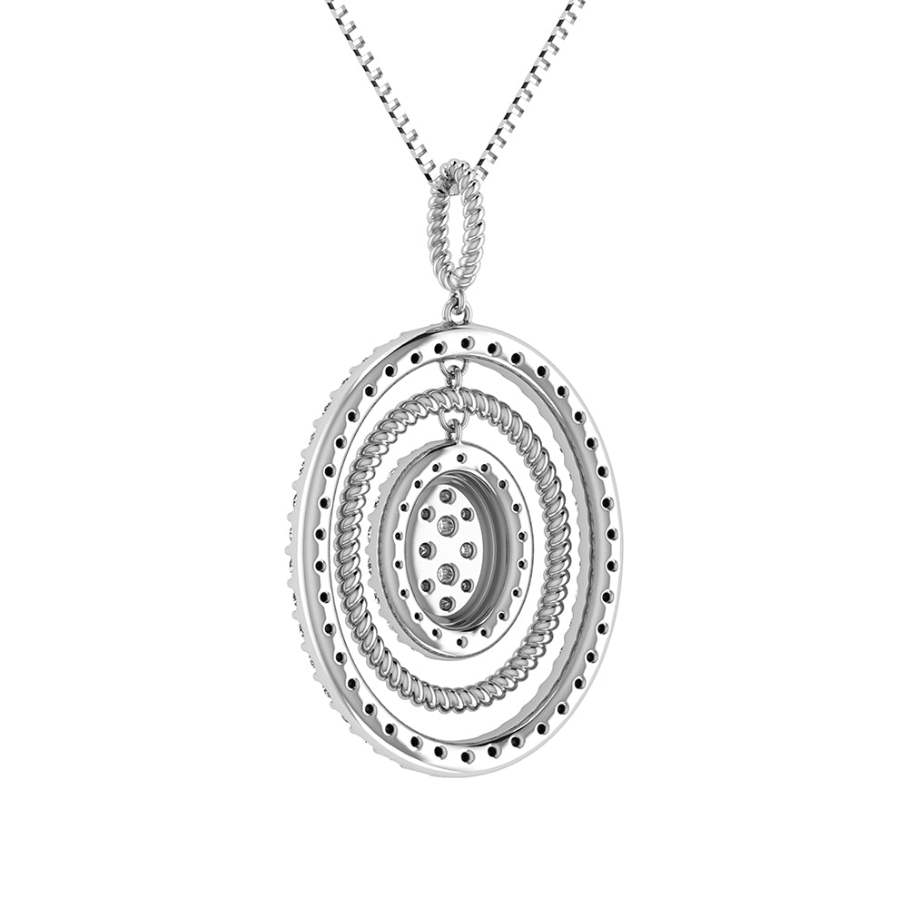 14K White Gold 1 Ct.Tw. Round Diamond Oval Shape Pendant