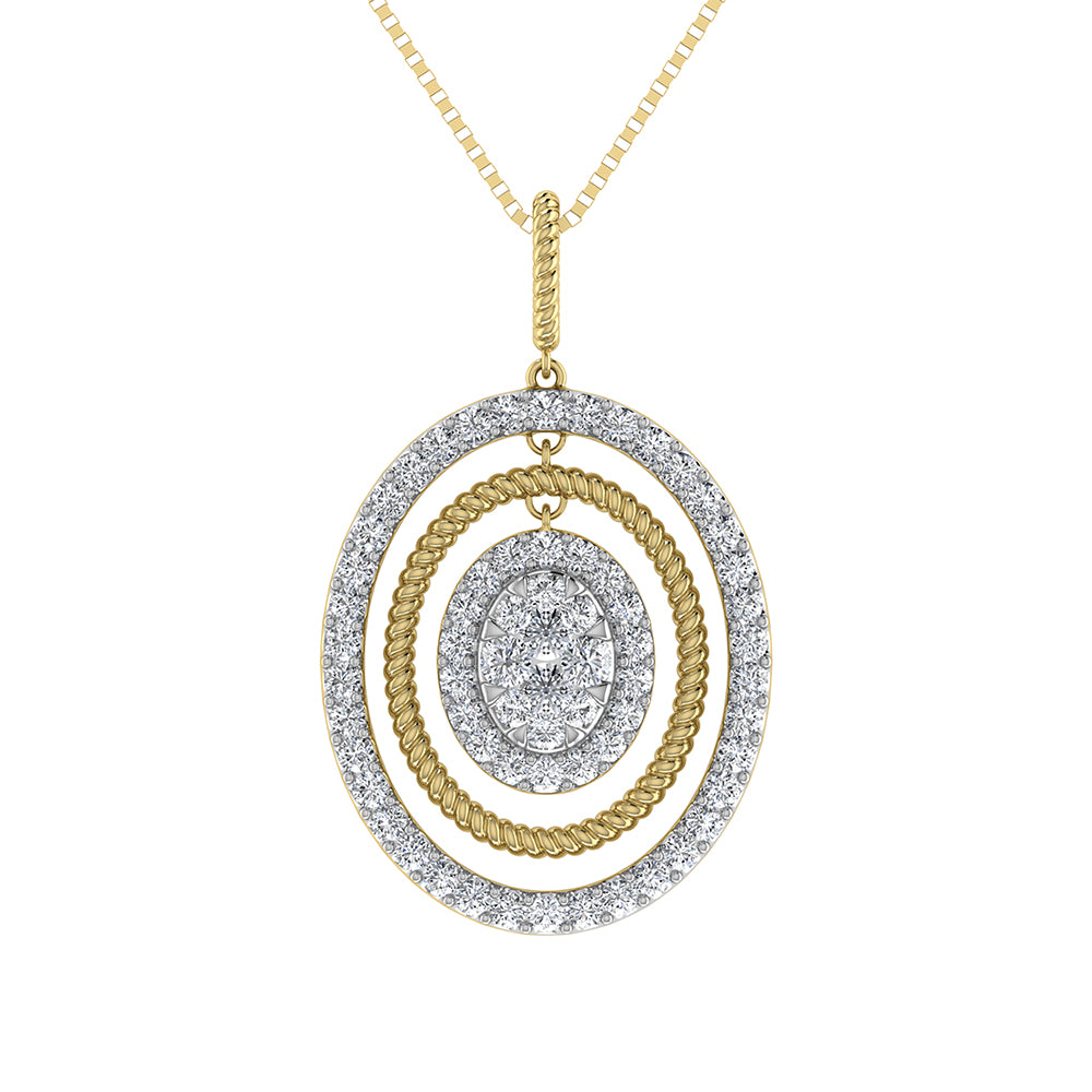 14K Yellow Gold 1 Ct.Tw. Round Diamond Oval Shape Pendant