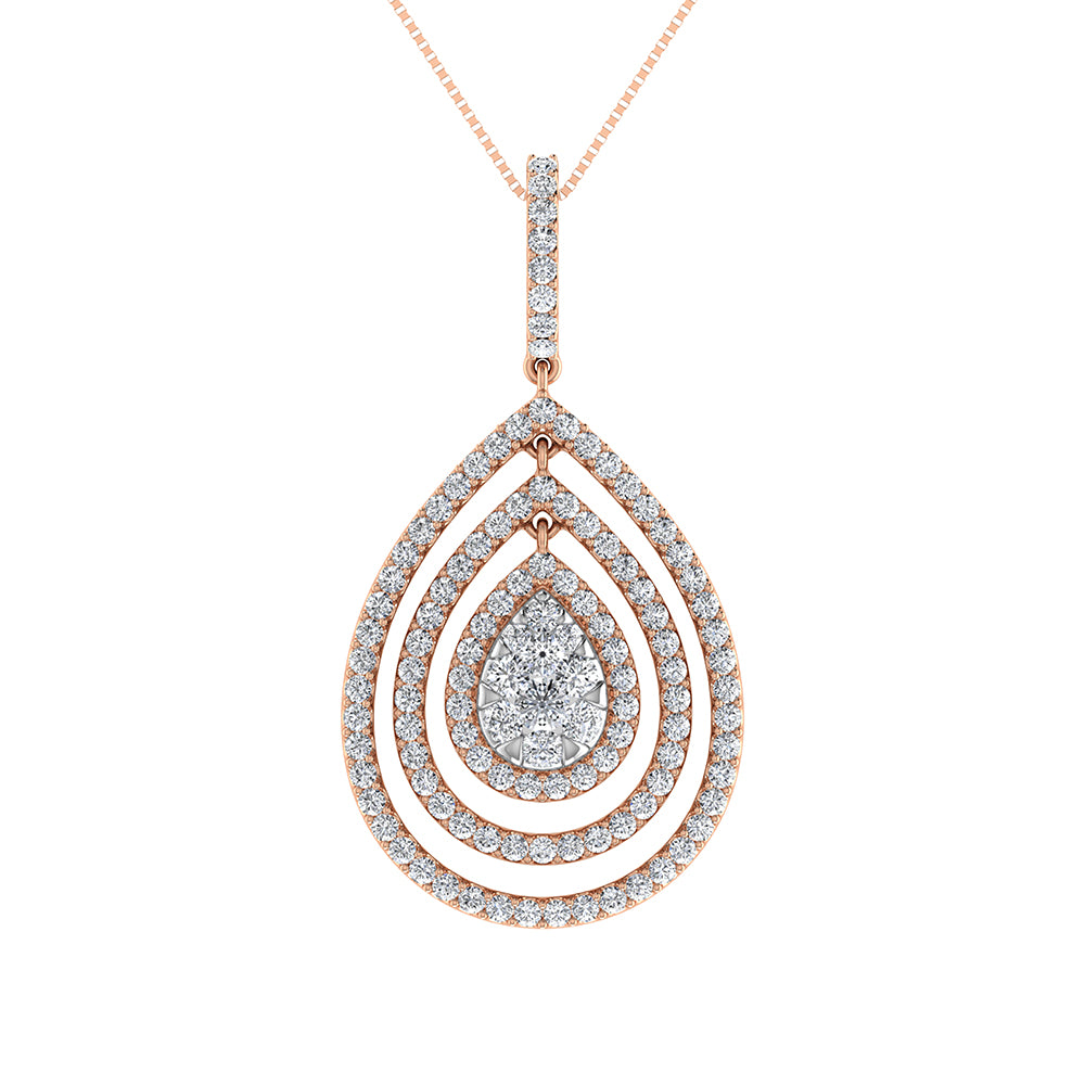 14K Pink Gold 1 Ct.Tw. Round Diamond Pear Shape Pendant