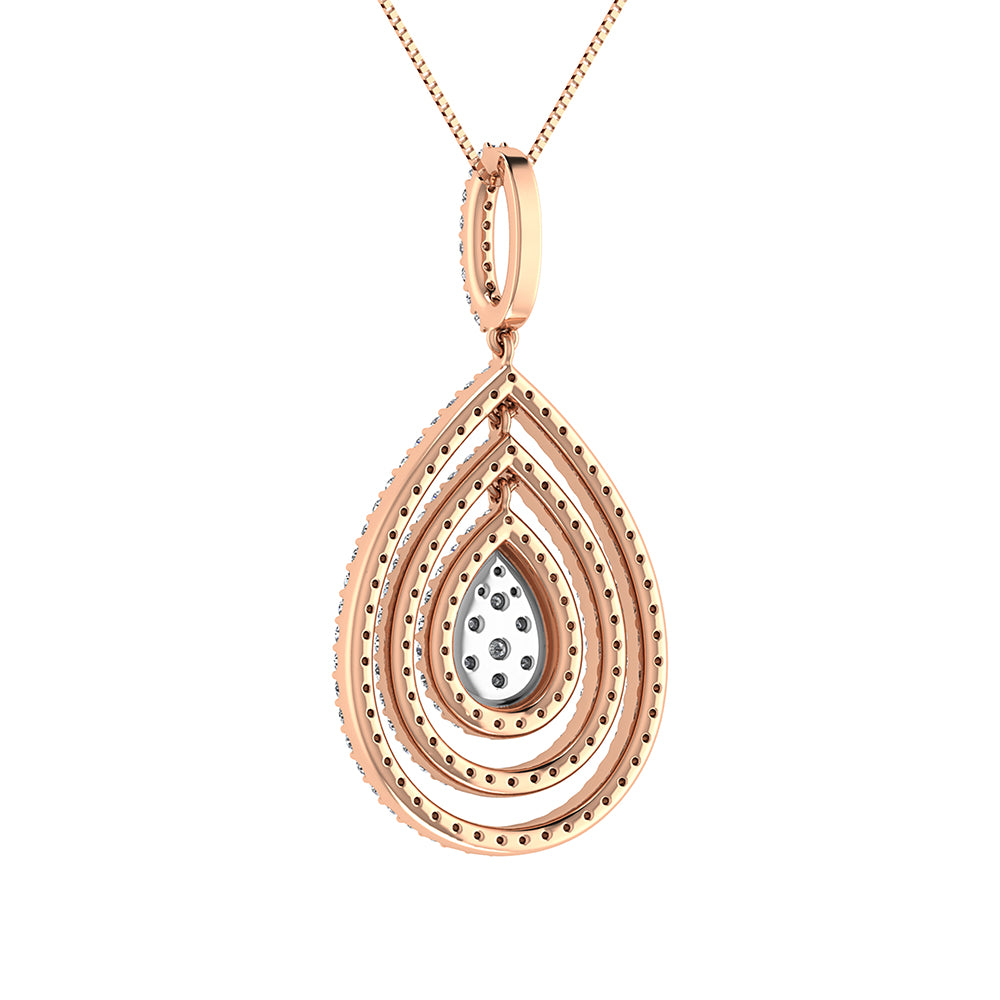 14K Pink Gold 1 Ct.Tw. Round Diamond Pear Shape Pendant
