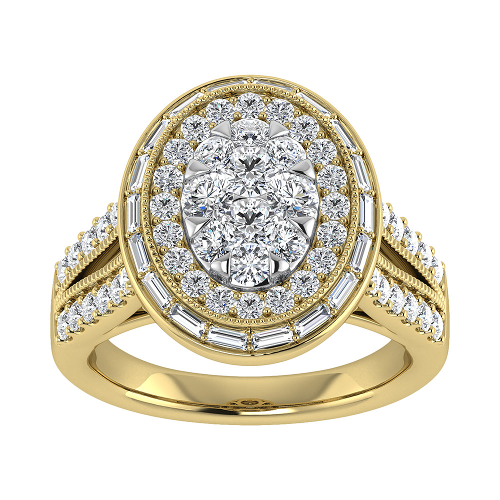 14K Yellow Gold 1 1/2.Tw. Round And Tapper Diamond Fashion Ring
