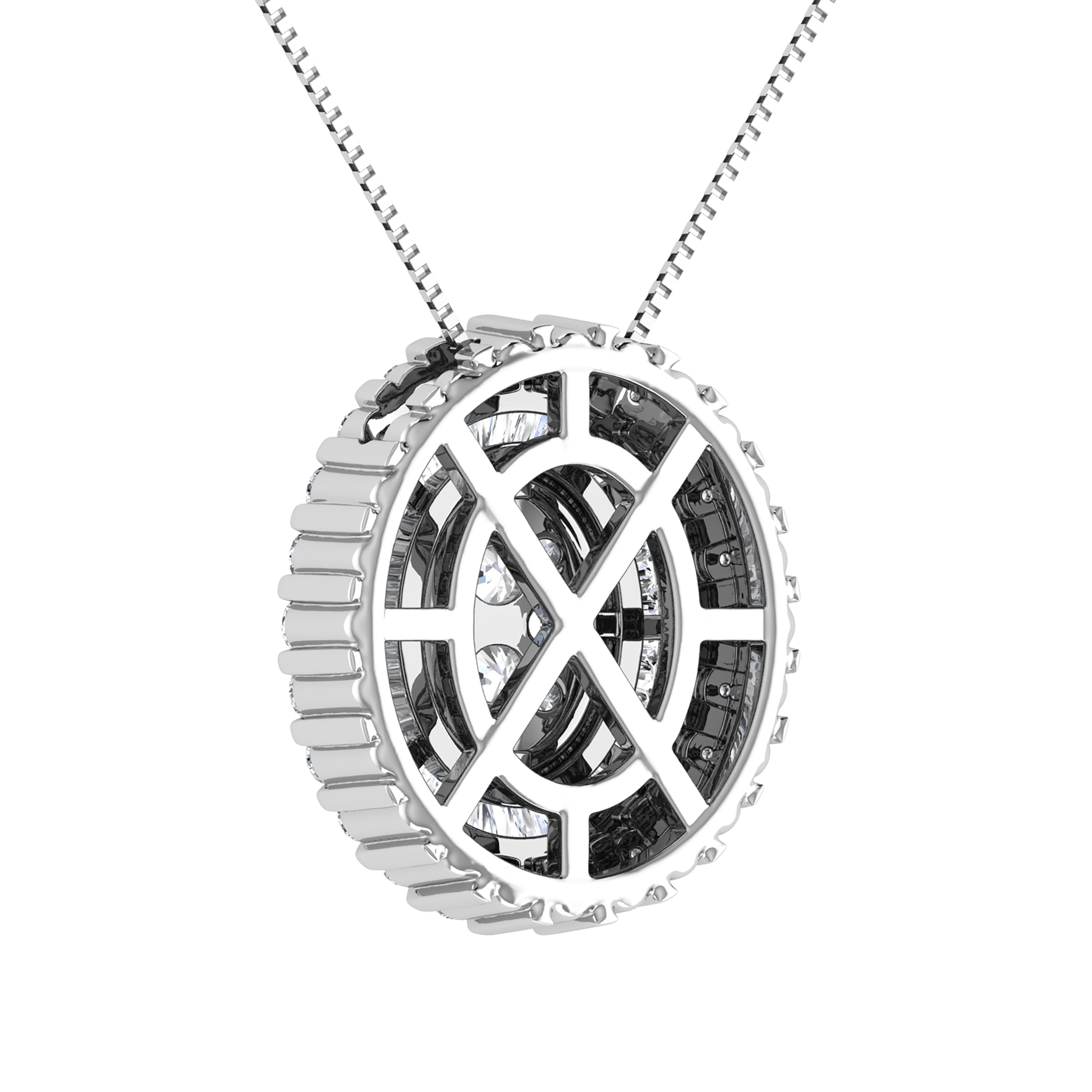 14K White Gold 3/4.Tw. Round and Tapper Diamond Invisible Oval Shape Pendant Pendant