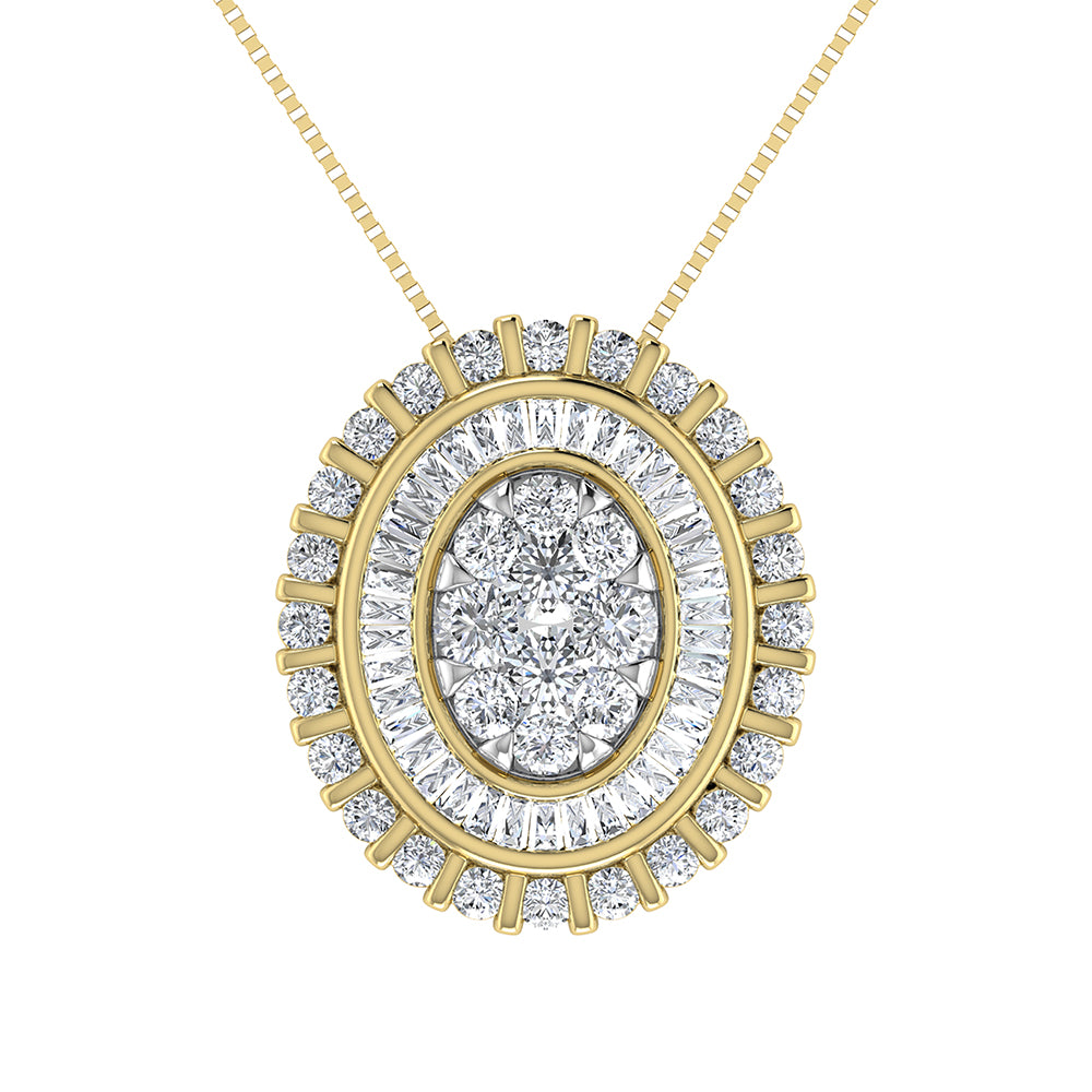 14K Yellow Gold 3/4.Tw. Round and Tapper Diamond Invisible Oval Shape Pendant