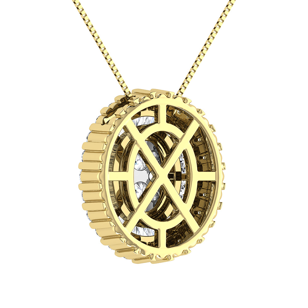 14K Yellow Gold 3/4.Tw. Round and Tapper Diamond Invisible Oval Shape Pendant