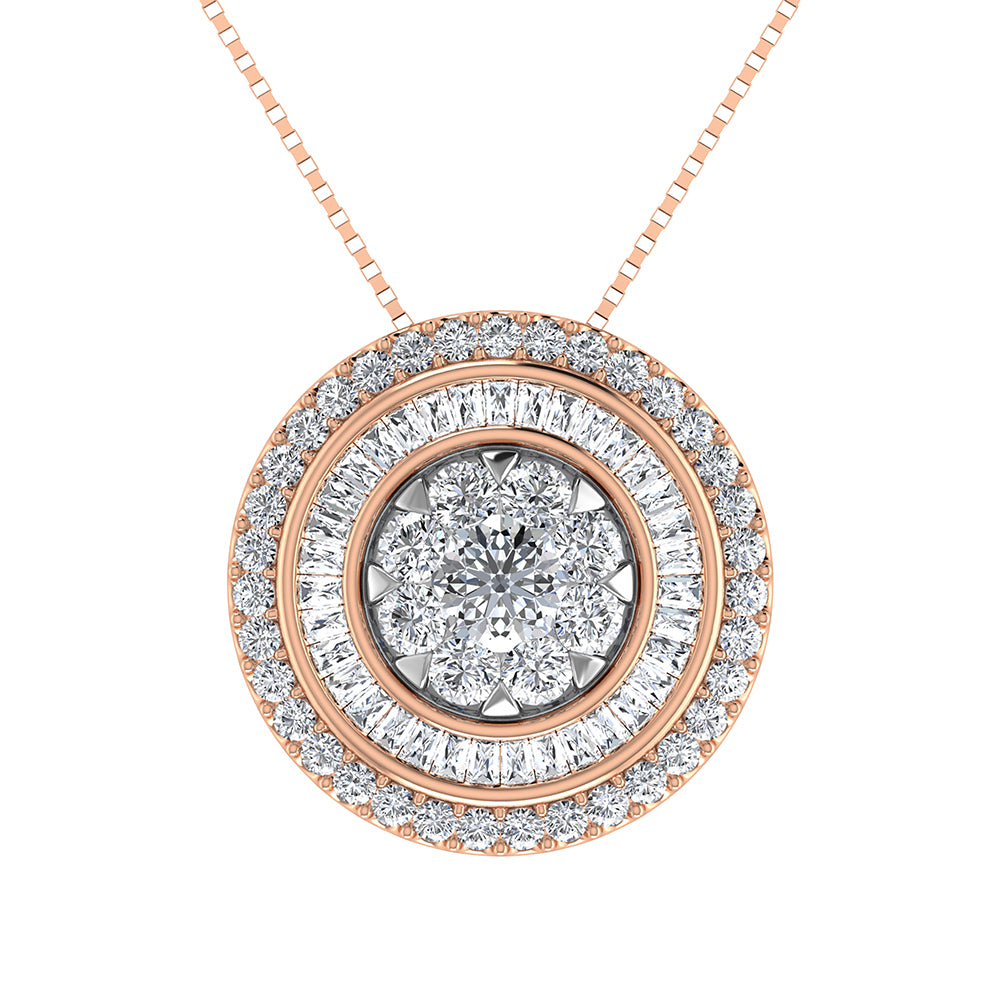 14K Pink Gold 3/4.Tw. Round And Tapper Diamond Invisible Pendant
