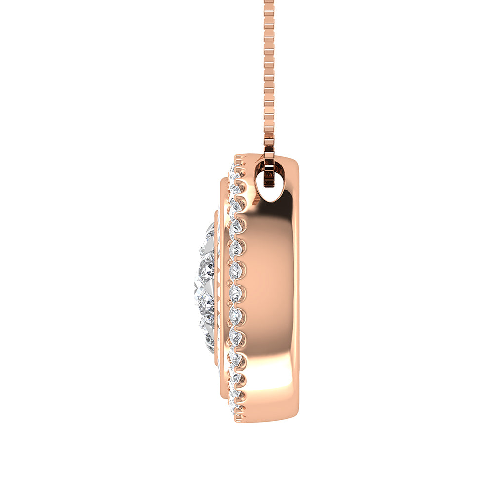 14K Pink Gold 3/4.Tw. Round and Tapper Diamond Invisible Pendant