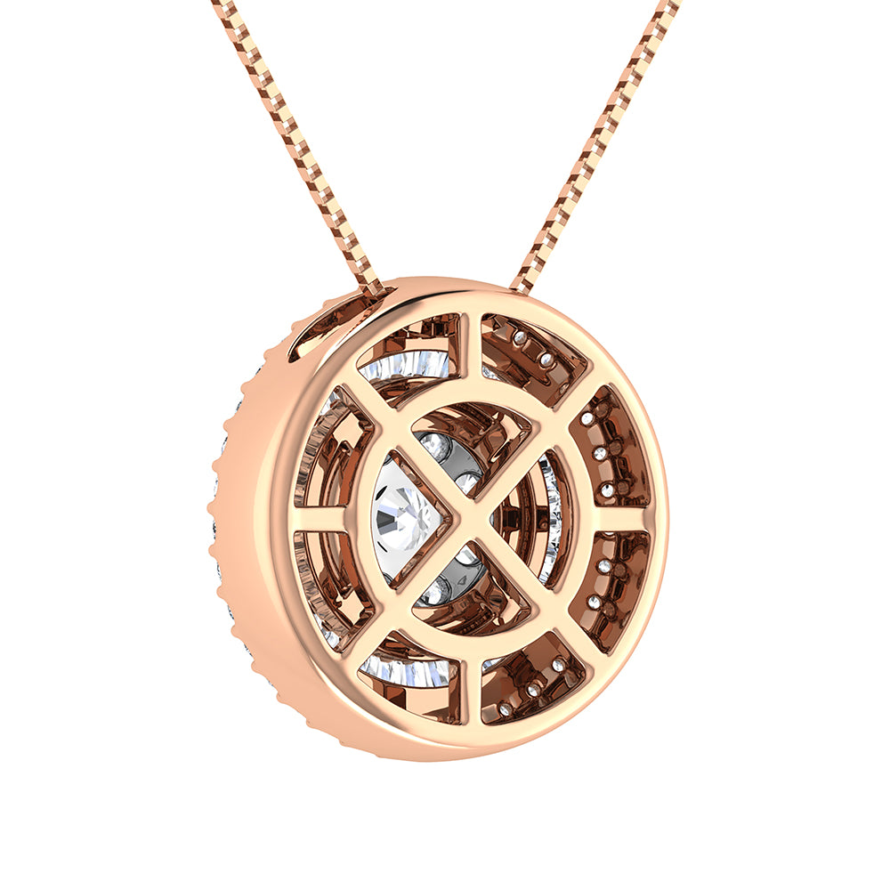 14K Pink Gold 3/4.Tw. Round and Tapper Diamond Invisible Pendant