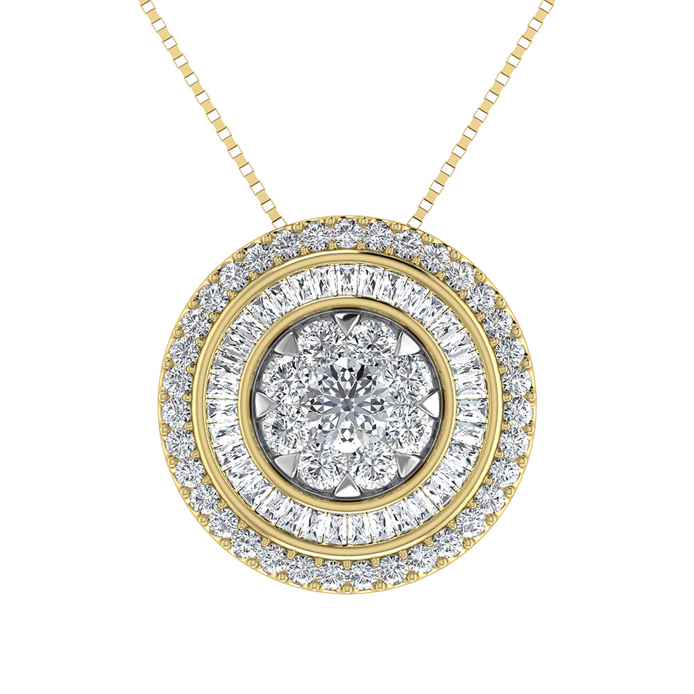 14K Yellow Gold 3/4.Tw. Round And Tapper Diamond Invisible Pendant