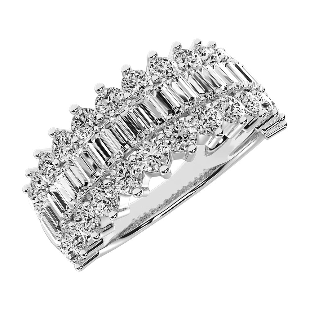 14K White Gold 1 1/2 Ct.Tw. Diamond Round And Baguette Set Fashion Band
