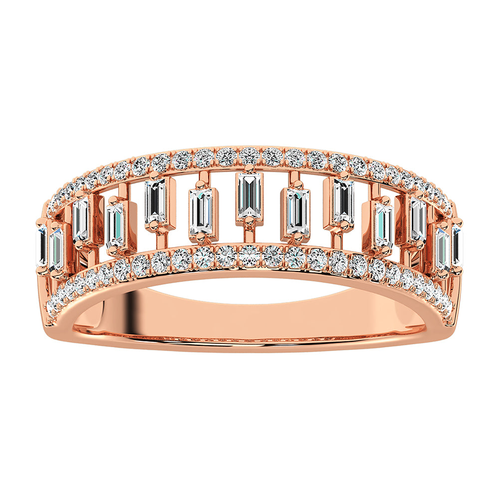 14K Rose Gold 1/3 Ct.Tw. Diamond Round And Baguette Set Fashion Band