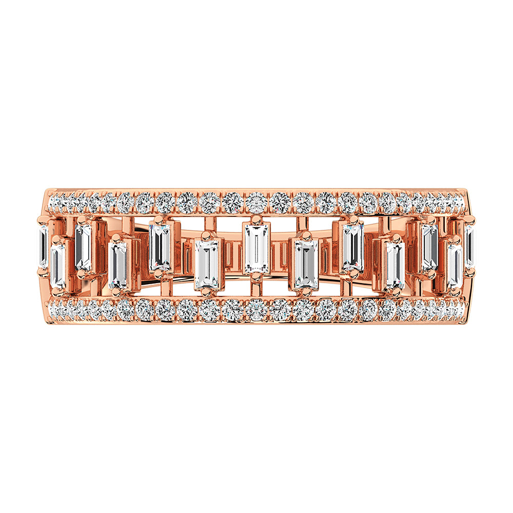 14K Rose Gold 1/3 Ct.Tw. Diamond Round and Baguette Set Fashion Band