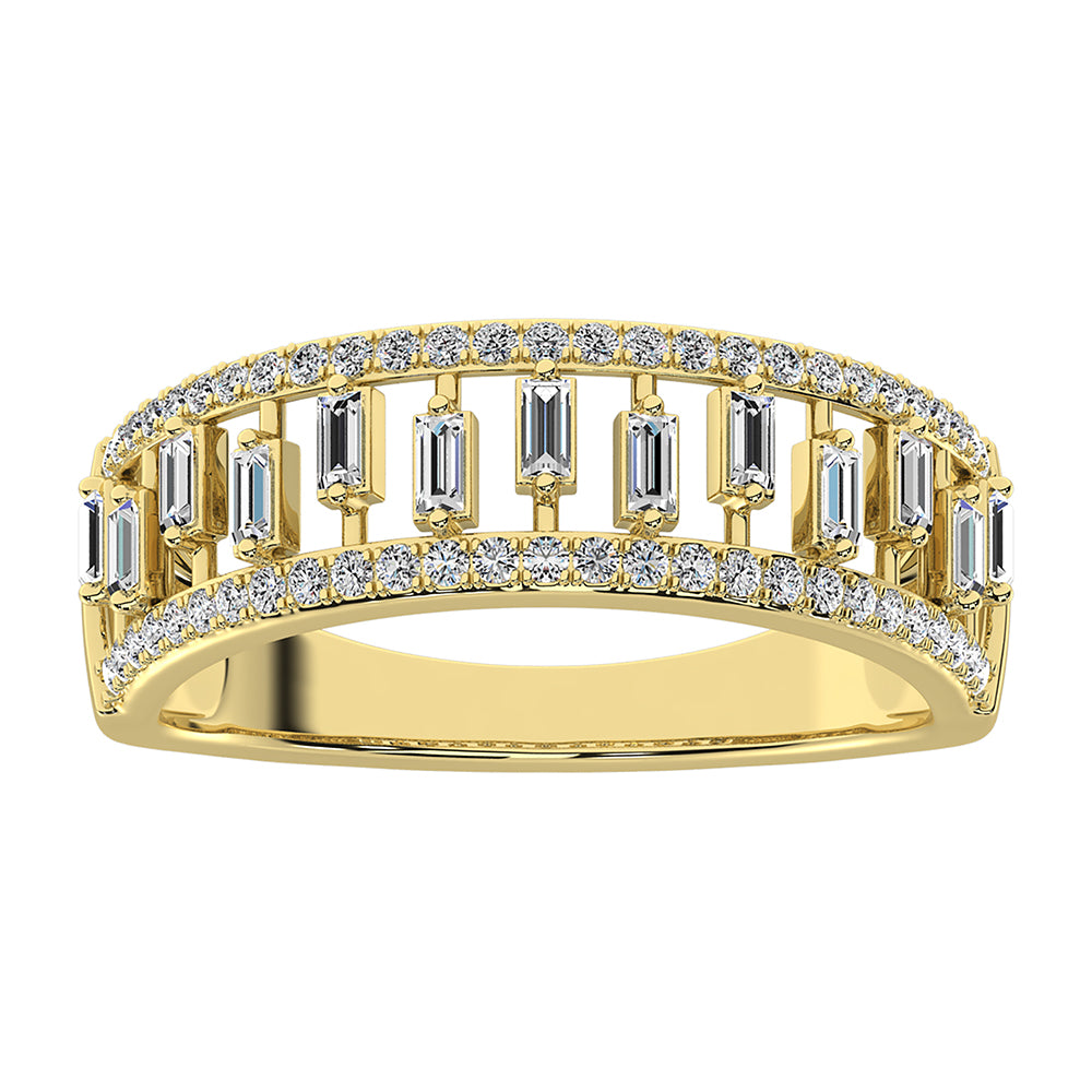 14K Yellow Gold 1/3 Ct.Tw. Diamond Round and Baguette Set Fashion Band