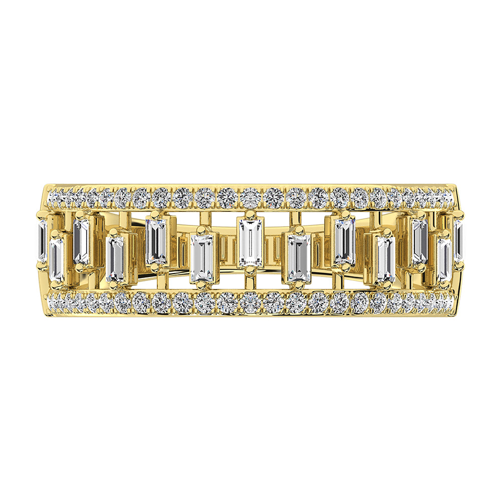 14K Yellow Gold 1/3 Ct.Tw. Diamond Round and Baguette Set Fashion Band