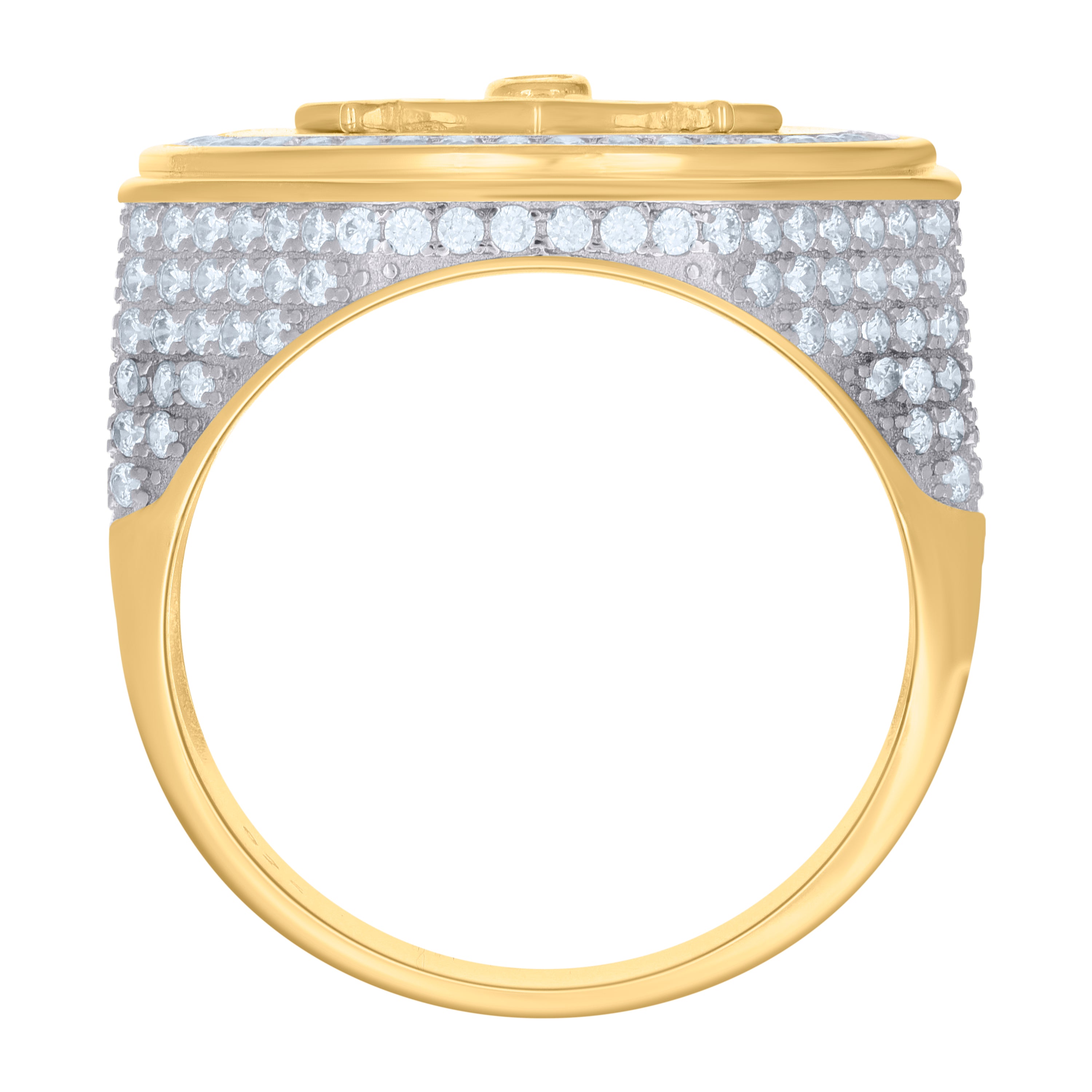 925 Sterling Silver Yellow-Tone Mens Cubic-Zirconia Fashion Masonic Ring