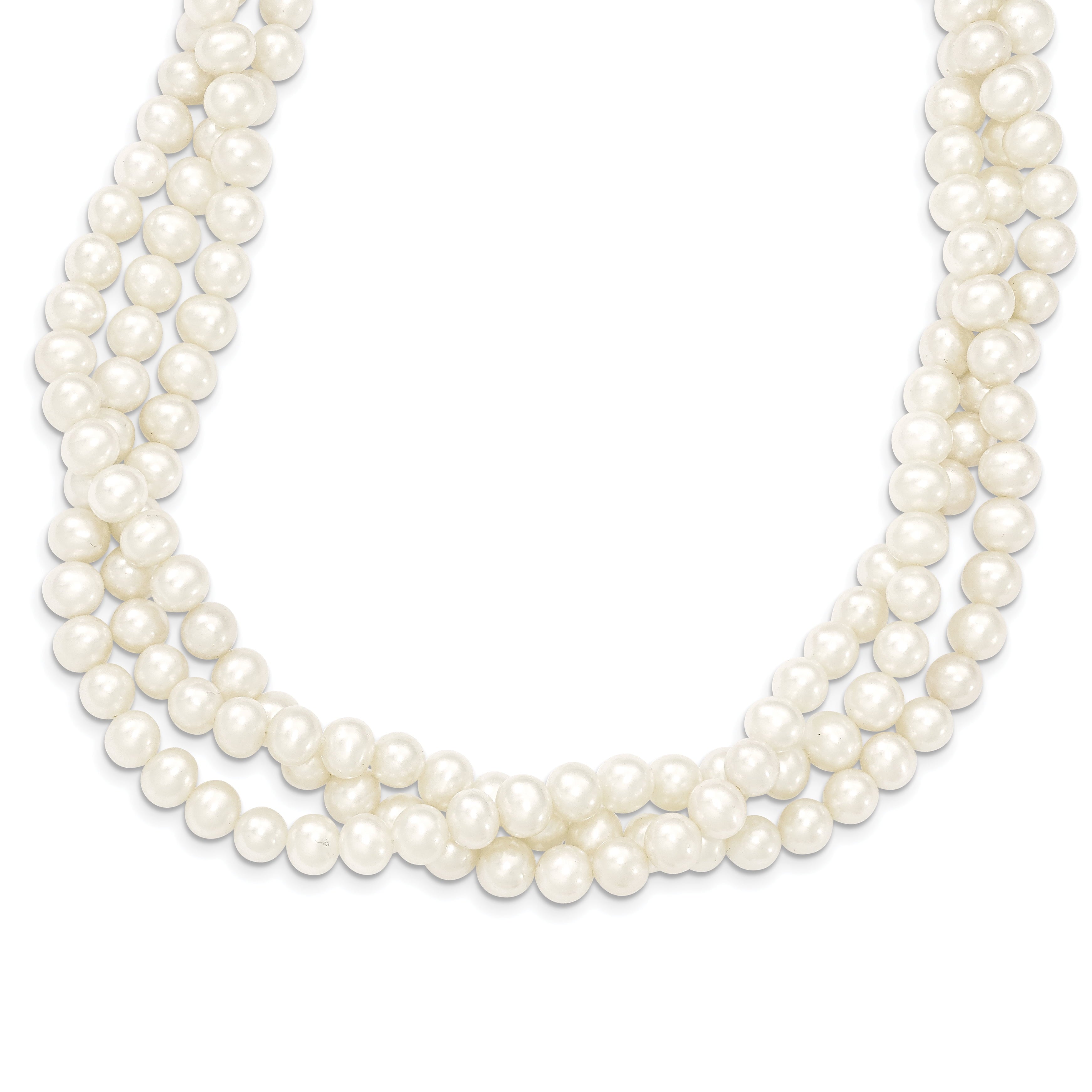 14K 6-7Mm White Near Round Fw Cultured Pearl 3-Strand Necklace