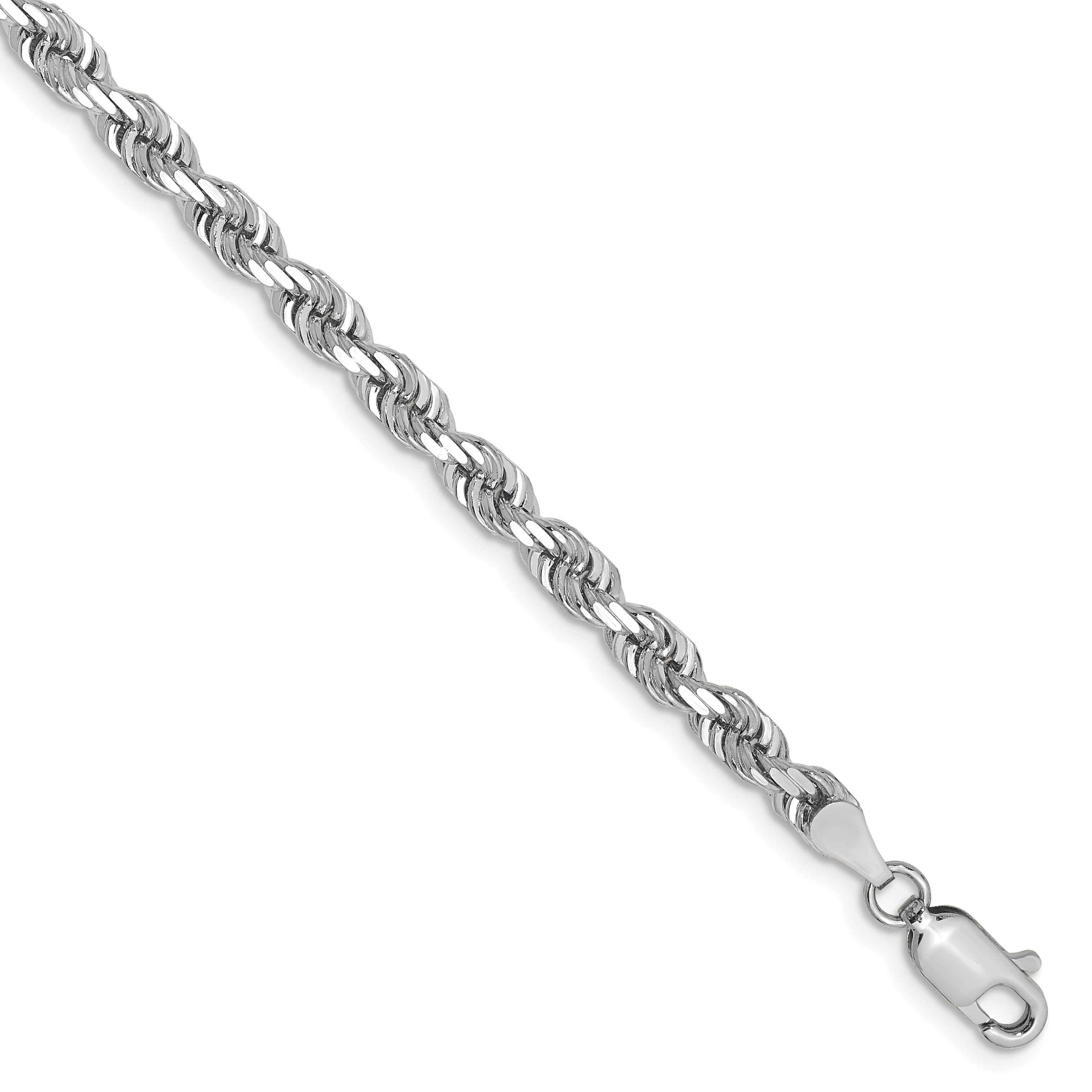 14K White Gold 7 Inch 4Mm Diamond-Cut Quadruple Rope Lobster Clasp Chain