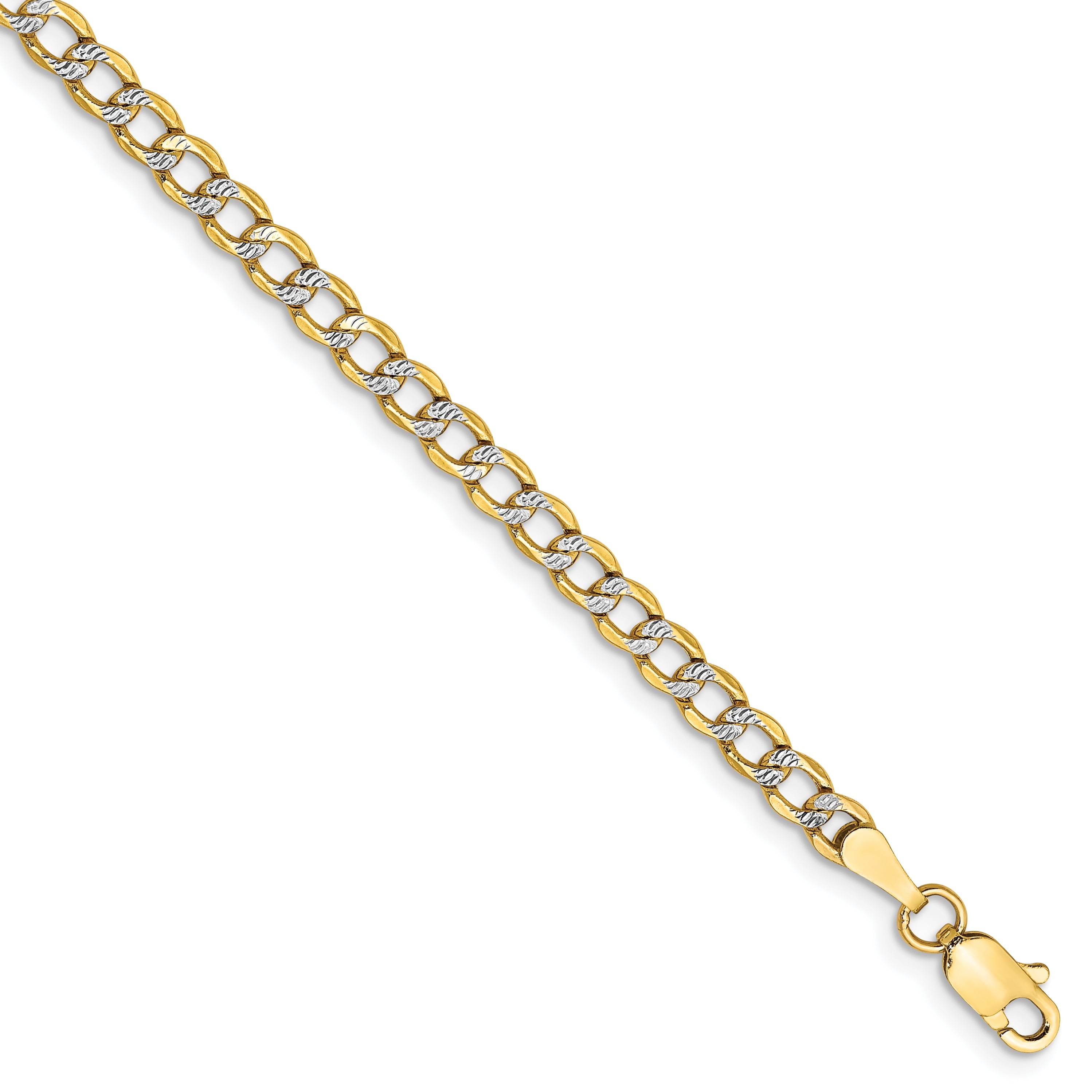 14K 8 Inch 3.4Mm Semi-Solid With Rhodium Pava Curb With Lobster Clasp Bracelet