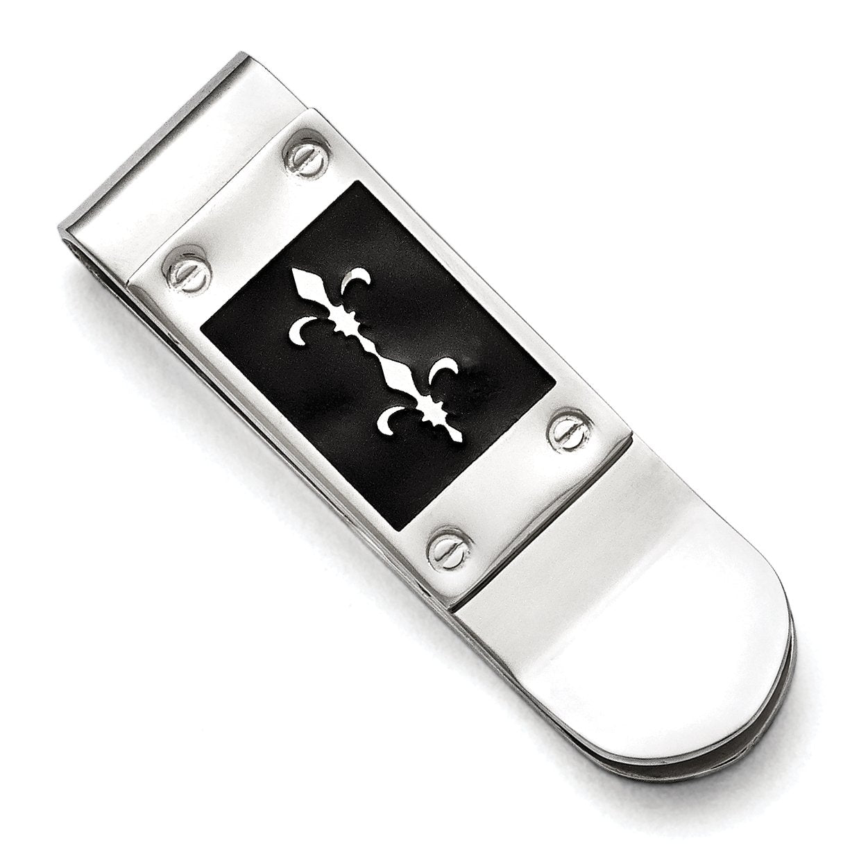 Chisel Stainless Steel Polished Enameled Fleur De Lis Money Clip