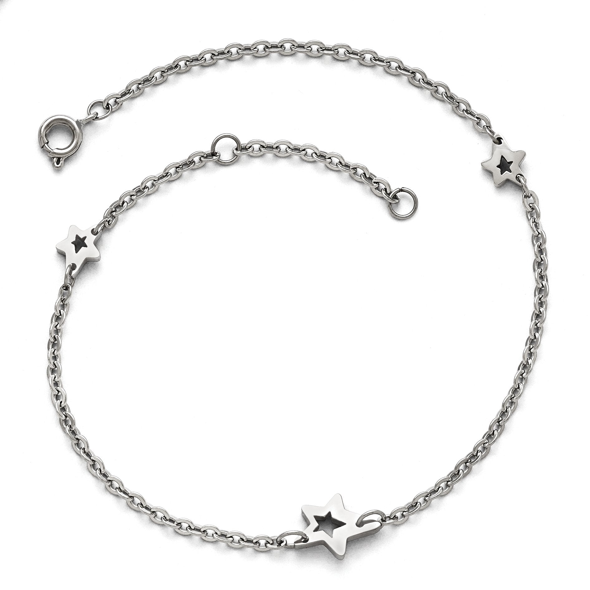 Chisel Stainless Steel Polished Stars 9 Inch Anklet Plus 1 Inch Extension