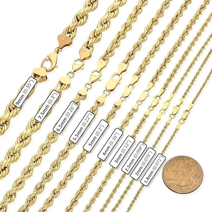 10kt Two Tone Yellow and White Gold Diamond Cut Rope Chain Necklace
