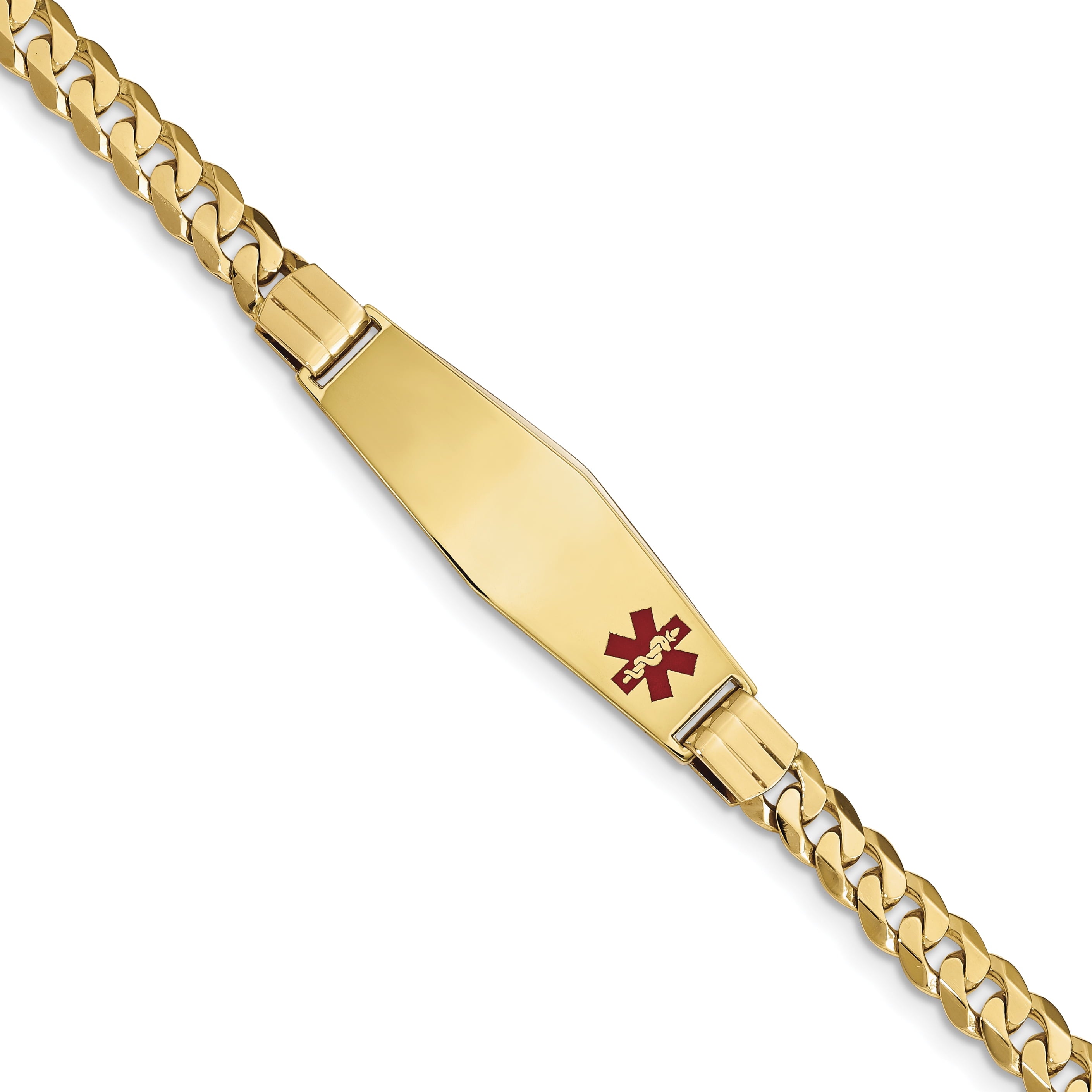 14K Medical Soft Diamond Shape Red Enamel Curb Link Id Bracelet