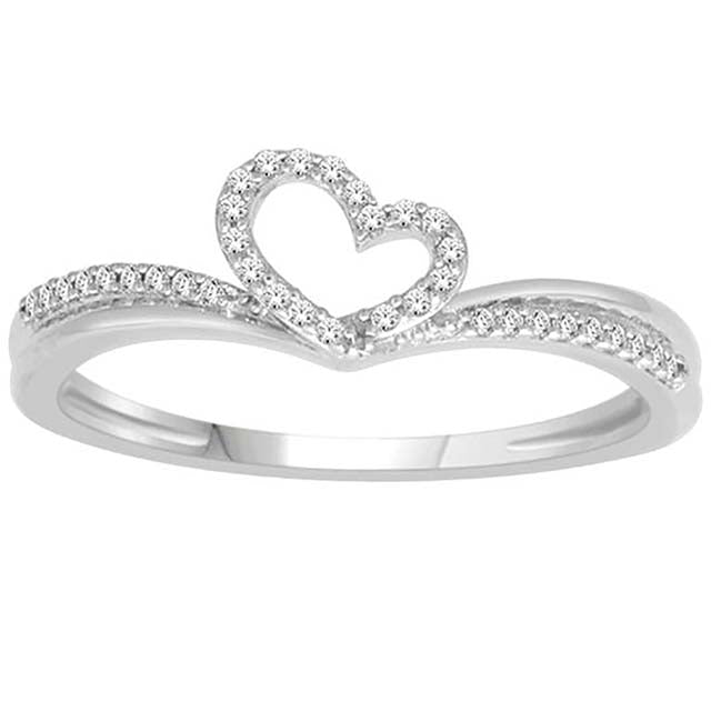 10K White 0.10Ct D-Ladies Rings Heart