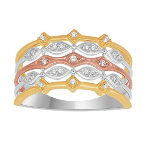 10K Tri Color 0.10Ct D-Ladies Rings