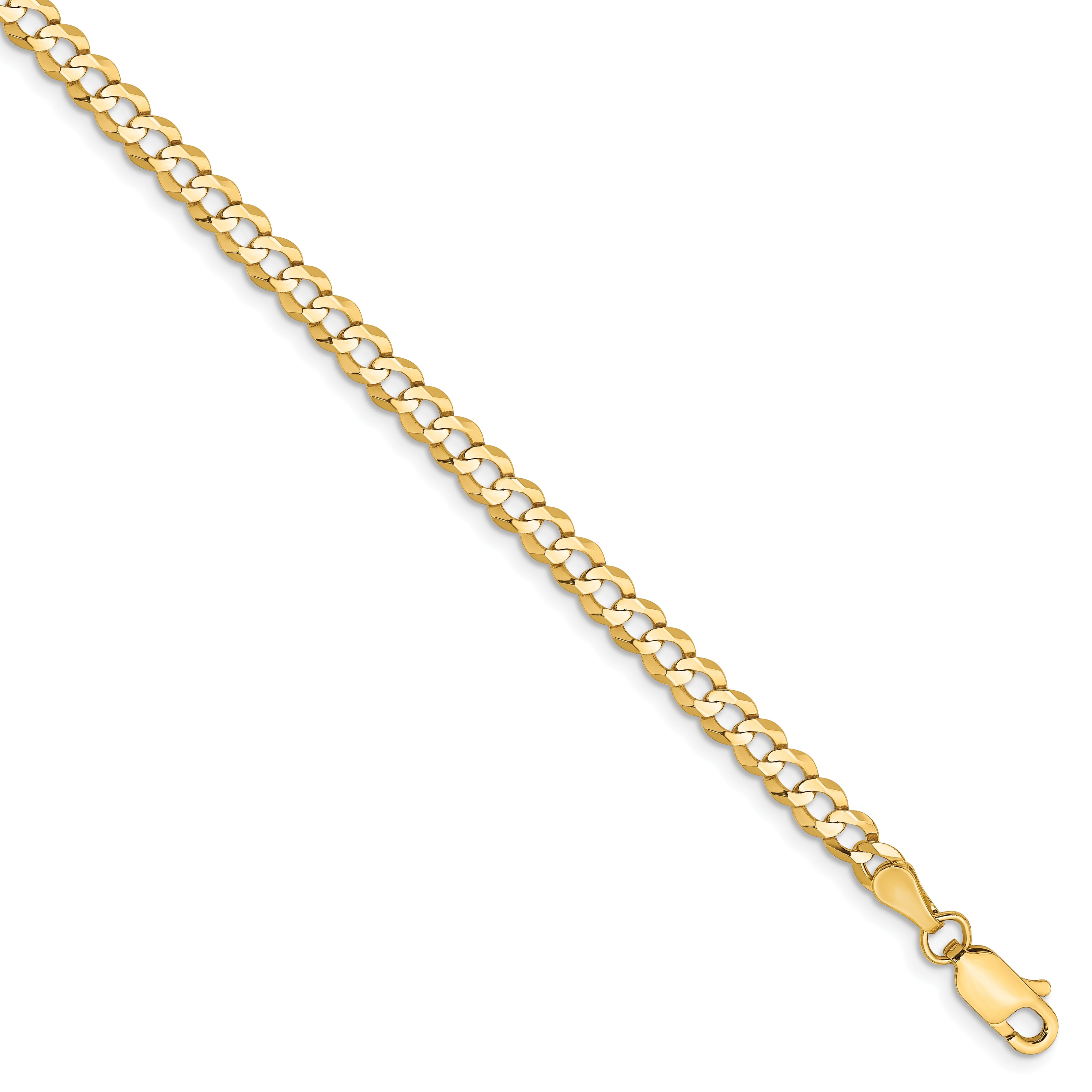 14K 8 Inch 3.7Mm Lightweight Flat Cuban With Lobster Clasp Bracelet